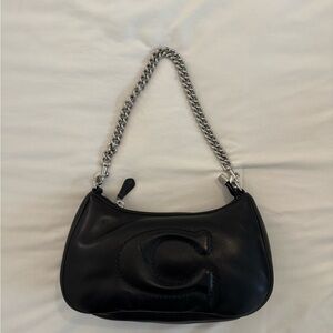 Coach Black and Silver Shoulder Bag with Chain Strap